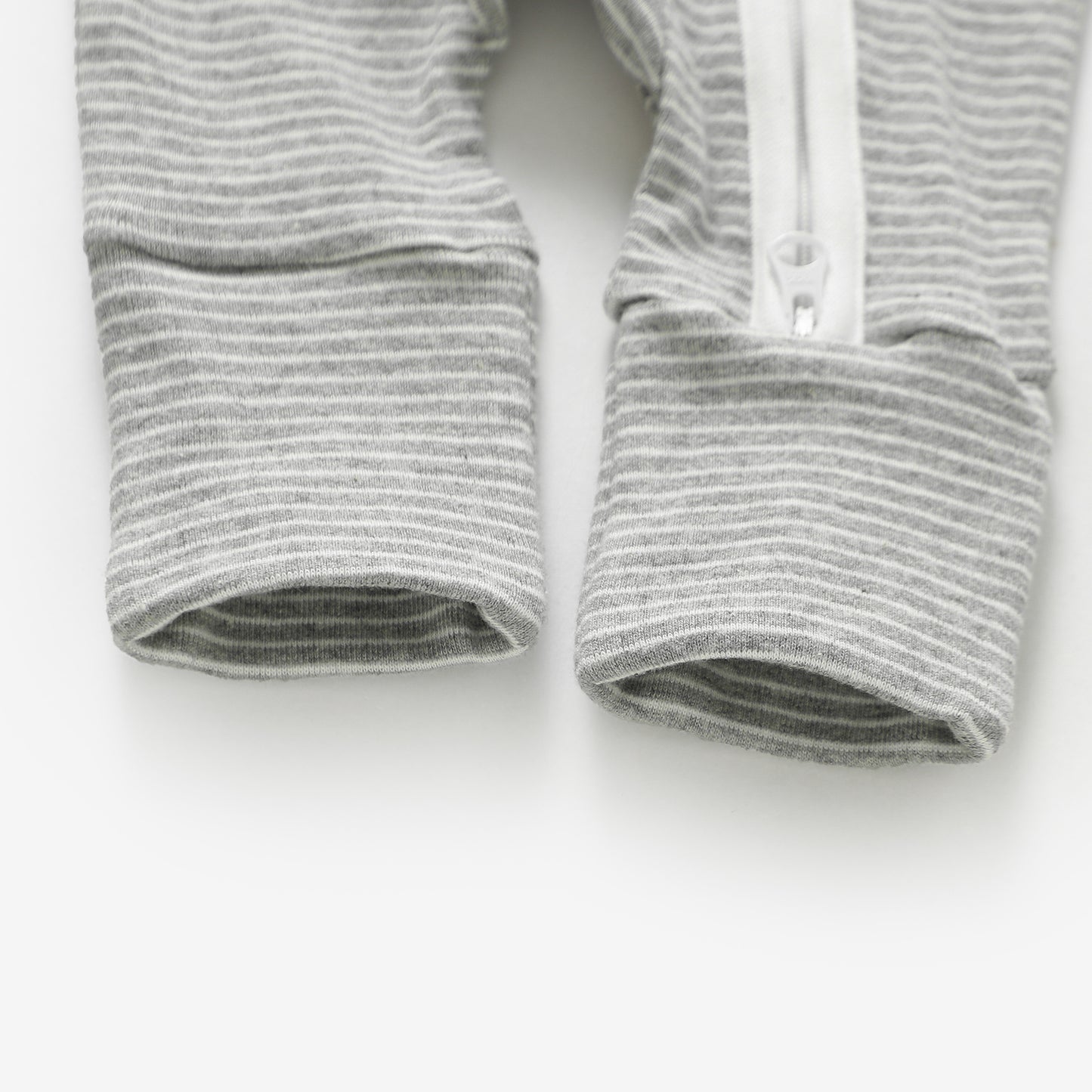 Organic Cotton Striped Peek-A-Poo Pajama in Light Grey