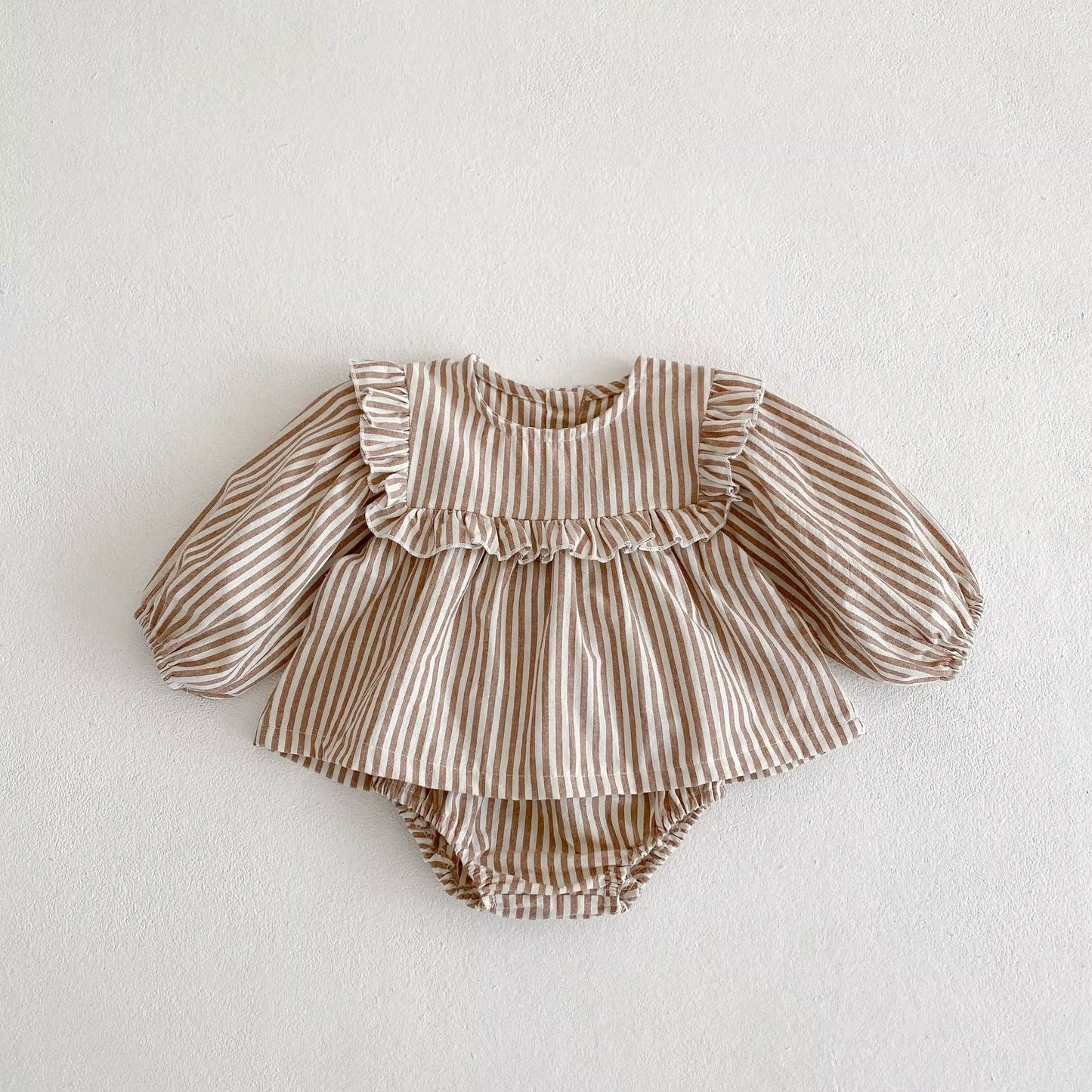 Brown Stripe Ruffle Bloomer Set