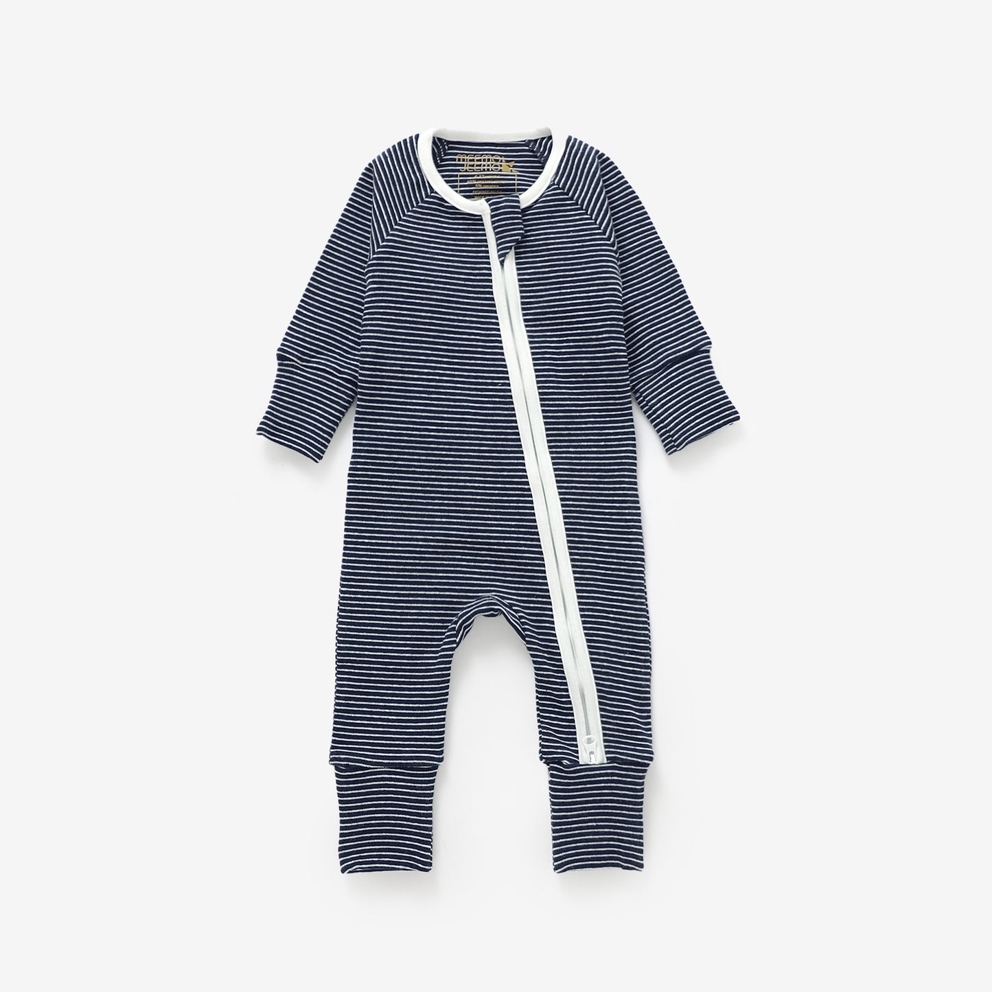 Organic Cotton Striped Peek-A-Poo Pajama in Navy Blue