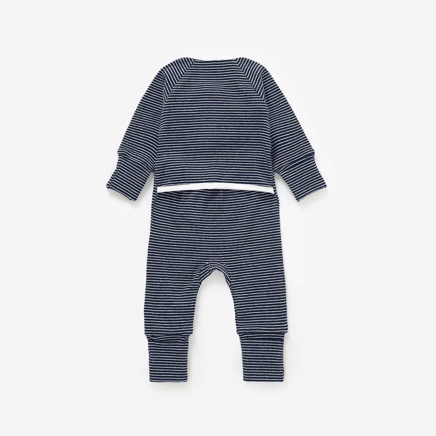 Organic Cotton Striped Peek-A-Poo Pajama in Navy Blue