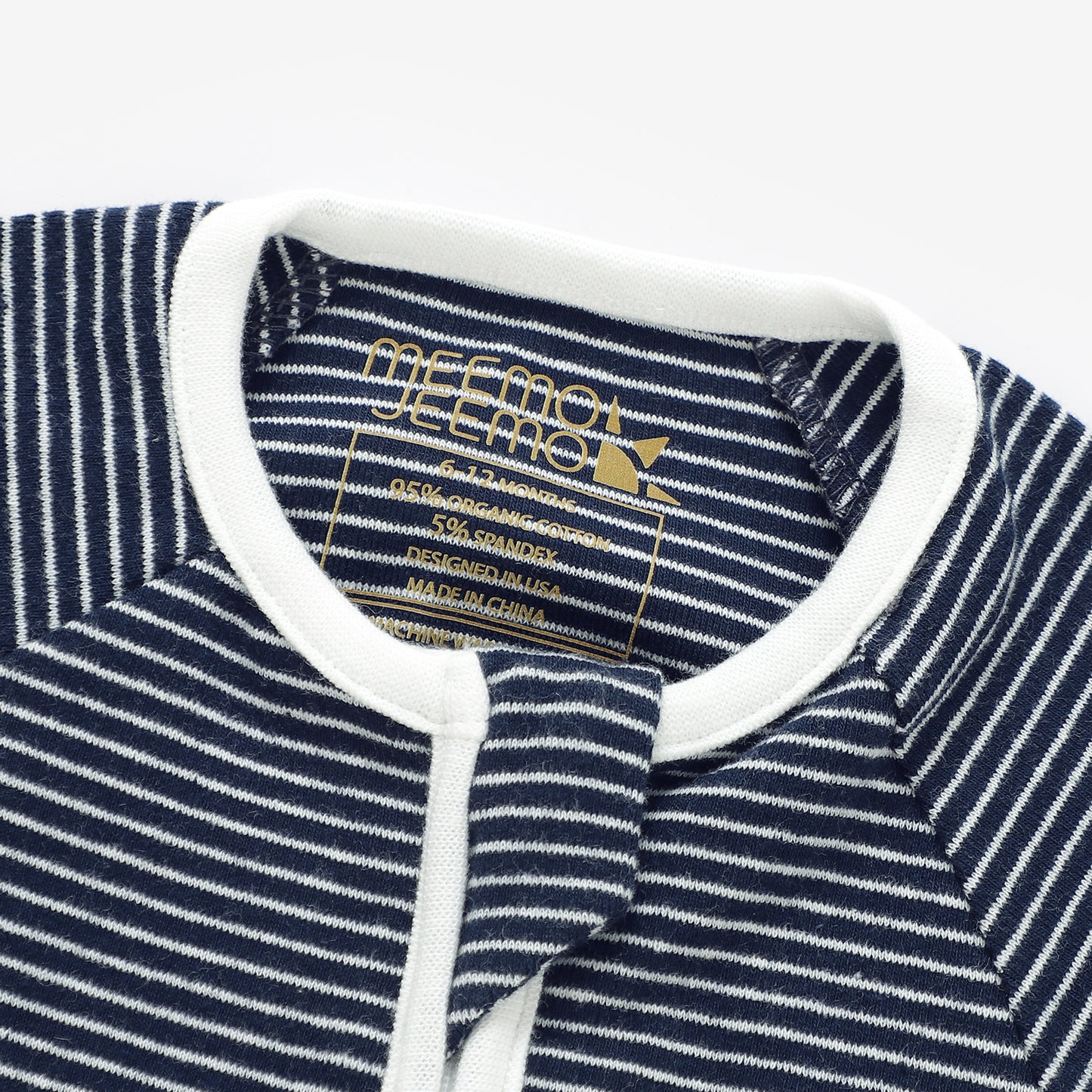 Organic Cotton Striped Peek-A-Poo Pajama in Navy Blue