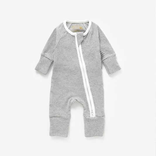 Organic Cotton Striped Peek-A-Poo Pajama in Light Grey