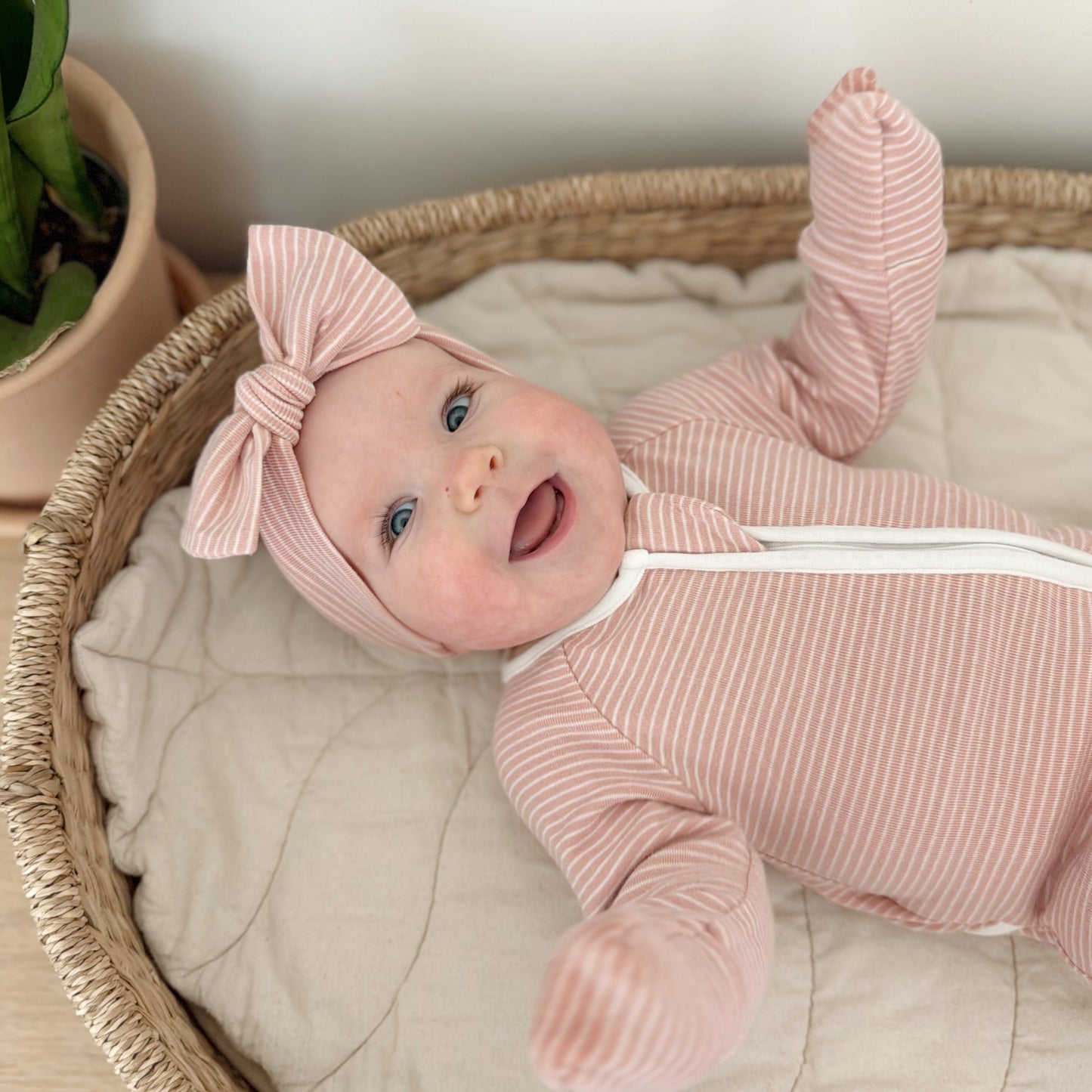 Organic Cotton Striped Peek-A-Poo Pajama in Pink