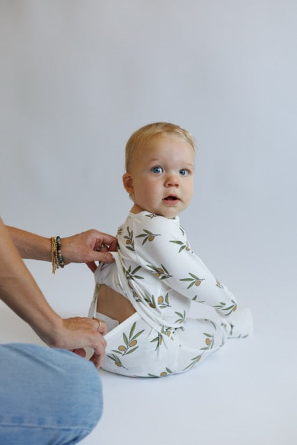 Peek-A-Poo Bamboo Pajama in Olives