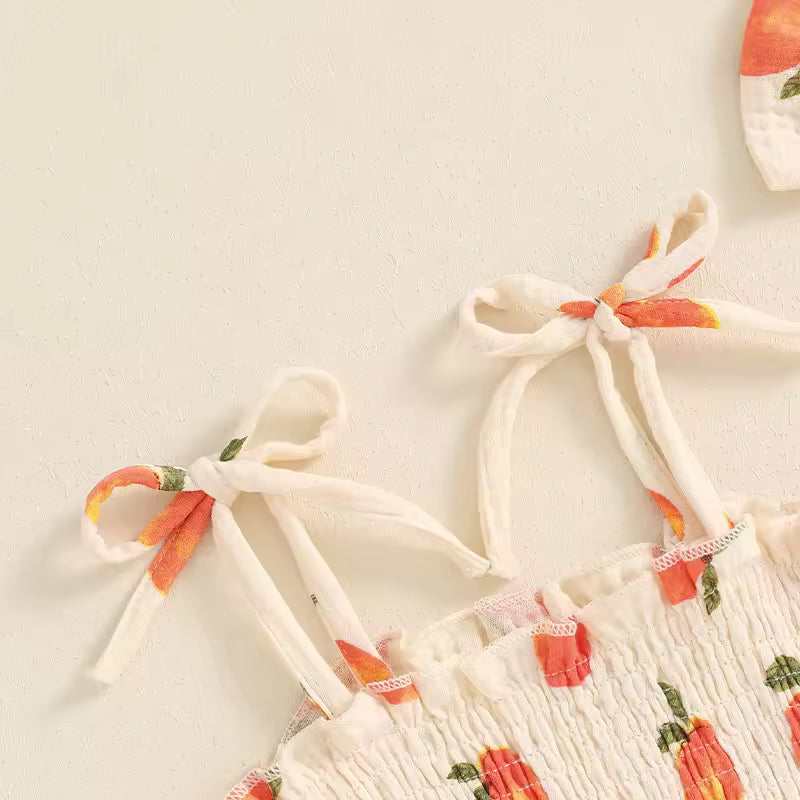 Peach Smocked Bubble Romper + Headband