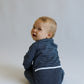 Organic Cotton Striped Peek-A-Poo Pajama in Navy Blue